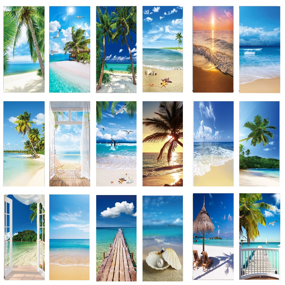 Seascape Beach Door Stickers Bedroom Bathroom Living Room 3d Decoration Wallpaper Self-adhesive Vinyl Poster Window Glass Mural
