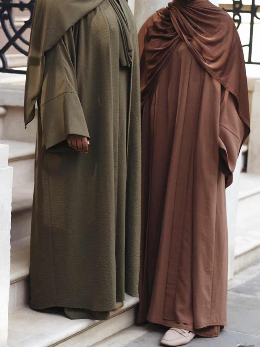 Plain Crepe 2 Piece Abaya Set Matching Outfit Dubai Turkey Women Muslim Modest Clothing Sleeveless Inner Slip Dress with Kimono