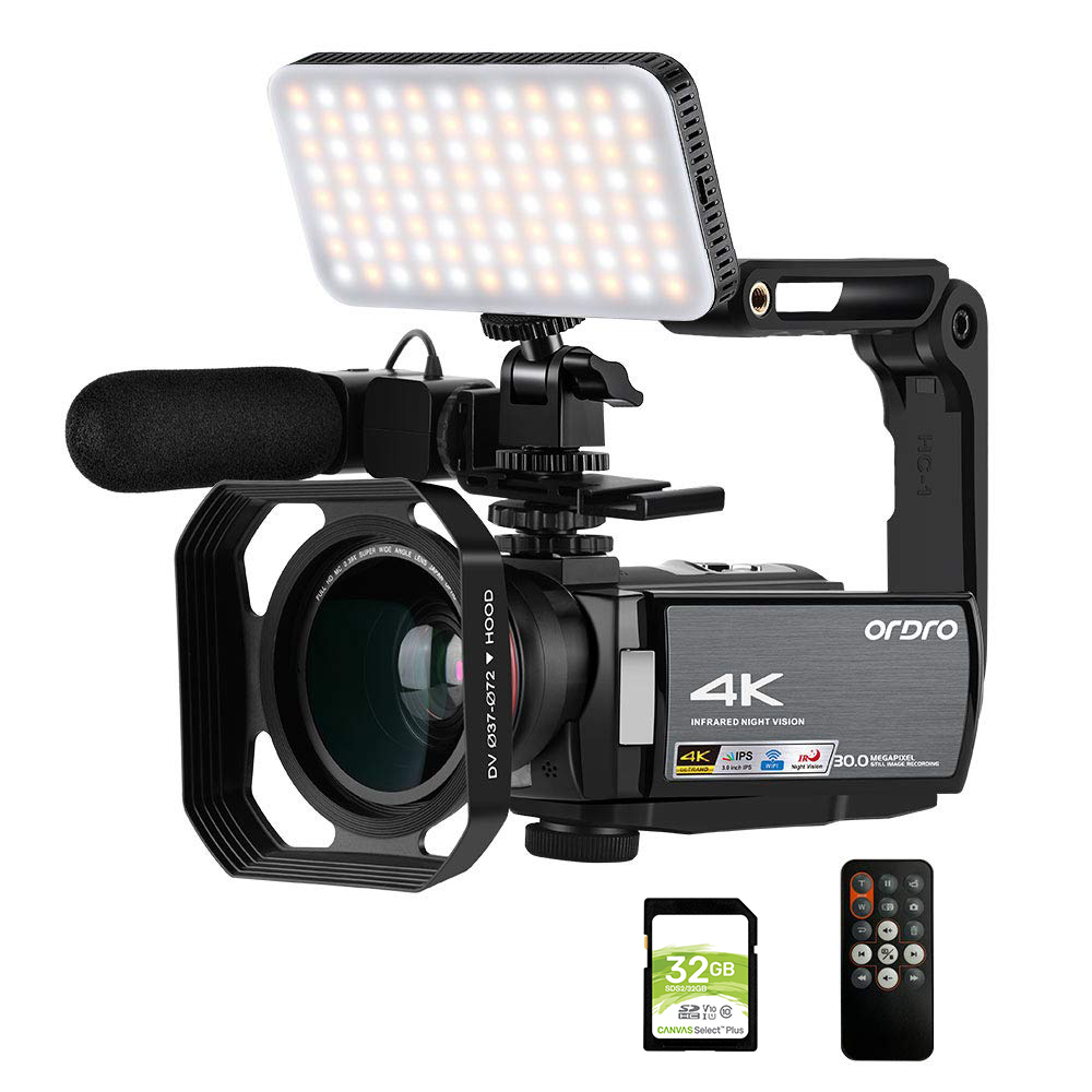 Video Camera 4K Professional Ordro AE8 Vlog Youtube with Infrared Night Vision Microphone Digital Camcorder Blogger Filmadoras