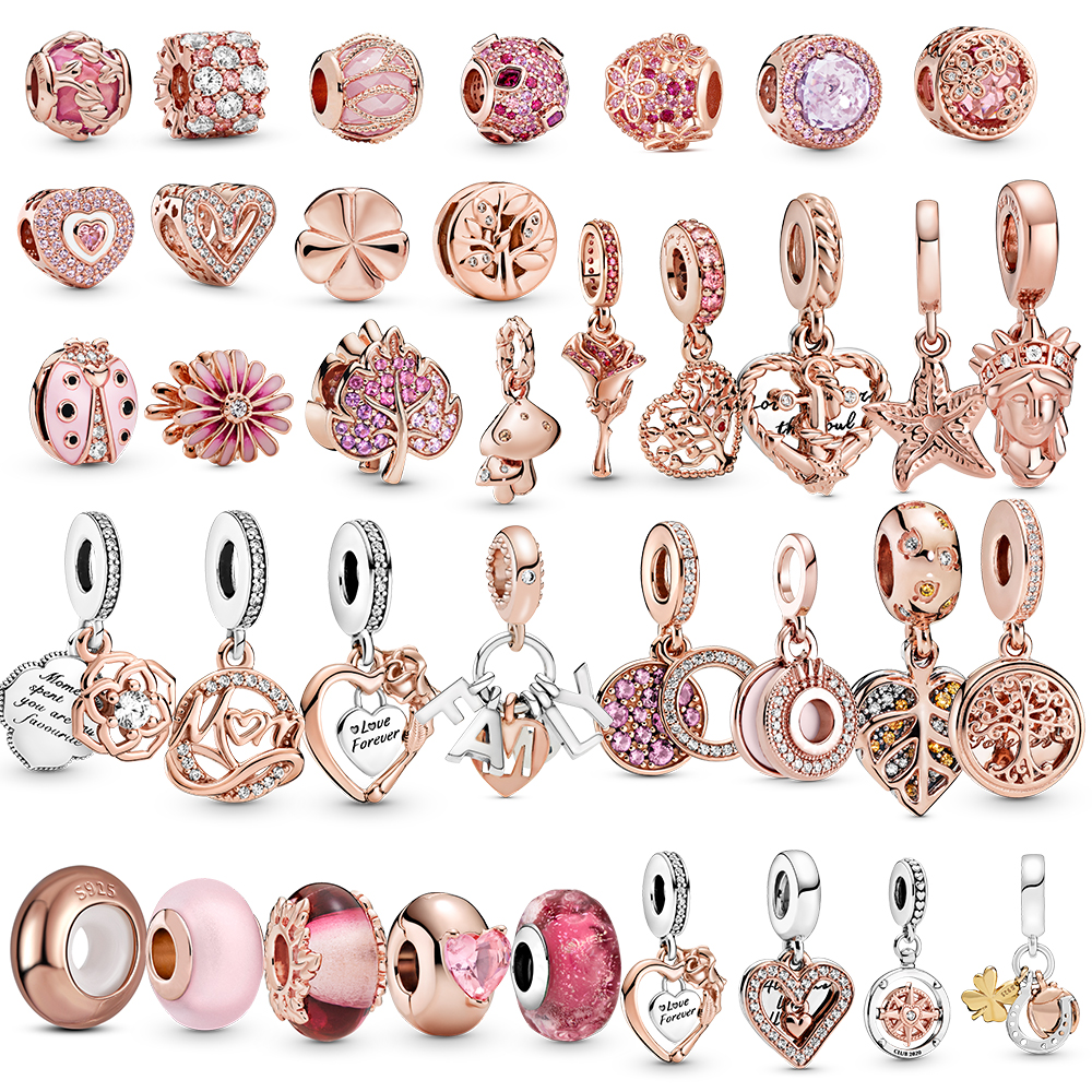MULA Real 925 Sterling Silver Rose Gold Series Glittering Elegant Silicon Charm Bead Fit Original Pandora Bracelet Wome