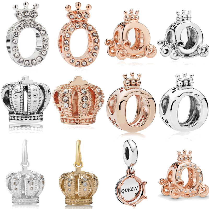 Princess Crown Trinket Pumpkin Cart Fit Pandora Bracelet Berloque Charms Diy Pendan Necklace Beads  Women Queen