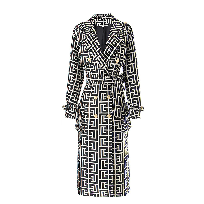 Trendy High   Classic Long Sleeve Texture Jacket Coat Long Windbreaker Jacket