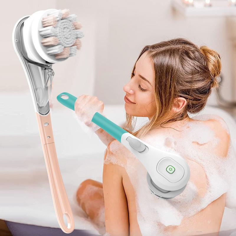 Multi Function Electric Bath Brush Scrub Foot Skin Cleansing  Massage Rubbing Back Bath Brush Long Handle Silicone Bath Brush
