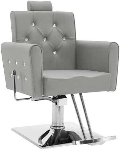 BarberPub Classic Hydraulic Recliner Barber Chair Antique Hair Spa Salon Styling Beauty Equipment 3123 (Grey)