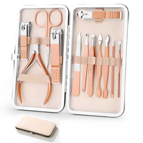 Manicure Set Professional Ultra Sharp Sturdy Men Women Grooming kit Stainless Steel Nail Clippers Set Manicure Pedicure Set 12 in 1 Nail Care Kit Cuticle Trimmer Clippers Grooming in Travel Case