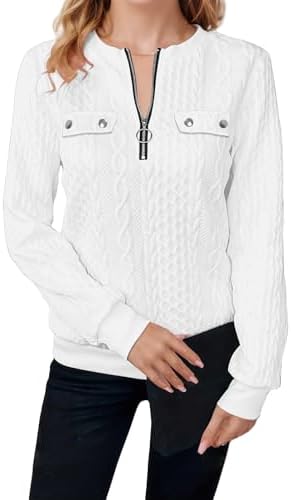 Womens Half Zip Sweatshirt Fashion Textured Pullover Casual Cable Knit Sweatshirt Loose Lightweight Long Sleeve Tops