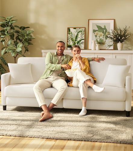 Loveseat Sofa, 83" Couches for Living Room, Comfy Teddy Couches Fleece Love Seat, Tool-Free Setup Sofas for Living Room, All-Wood Sofa Couch, Small Couch 2 Pillow Included, Beige