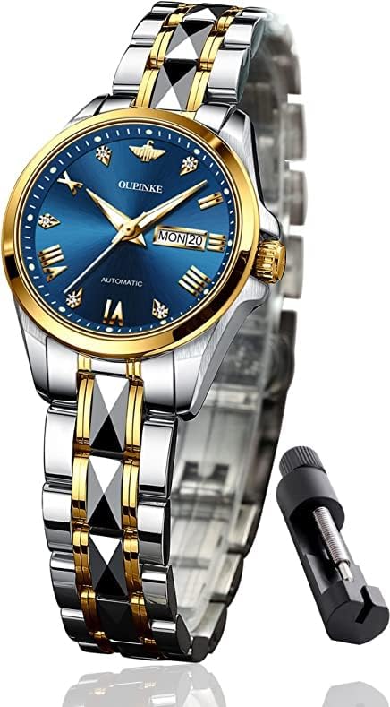 OLEVS Ladies Automatic Women Watches Luxury Diamond Sapphire Crystal Watch Elegant Dress Mechanical Tungsten Steel Waterproof Date