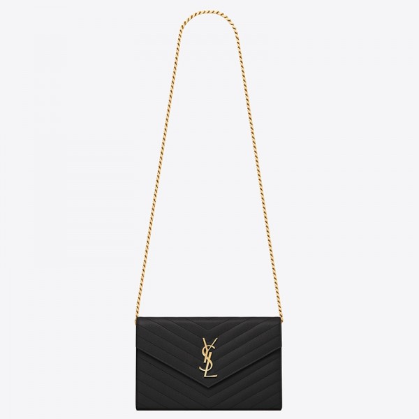 Saint Laurent WOC Monogram Chain Wallet In Black Leather